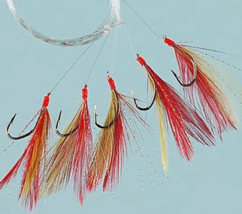 Feather červeno žltý 5-hákový 1/0 0.60mm